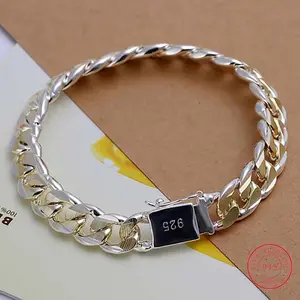 Elegant Fine 925 Sterling Silver Solid Chain Bracelet with Charms for Women and Men — Perfect as a Party Gift or Wedding Fashion Jewelry, Hot New Model