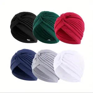 3pcs , 6 pcs Solid Color Turban Cap Casual Pleated Head Wrap Solid Color Elastic Beanie Head Scarf Chemo Hats Turbans For Women