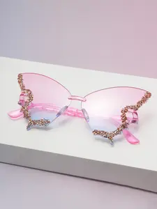 Women's Fashion Butterfly Frame Glasses, Trendy Frames, Butterfly Shape, Multi-Color Options, Gradient Lenses, Edge Embedded Water Diamonds, Perfect for Parties
