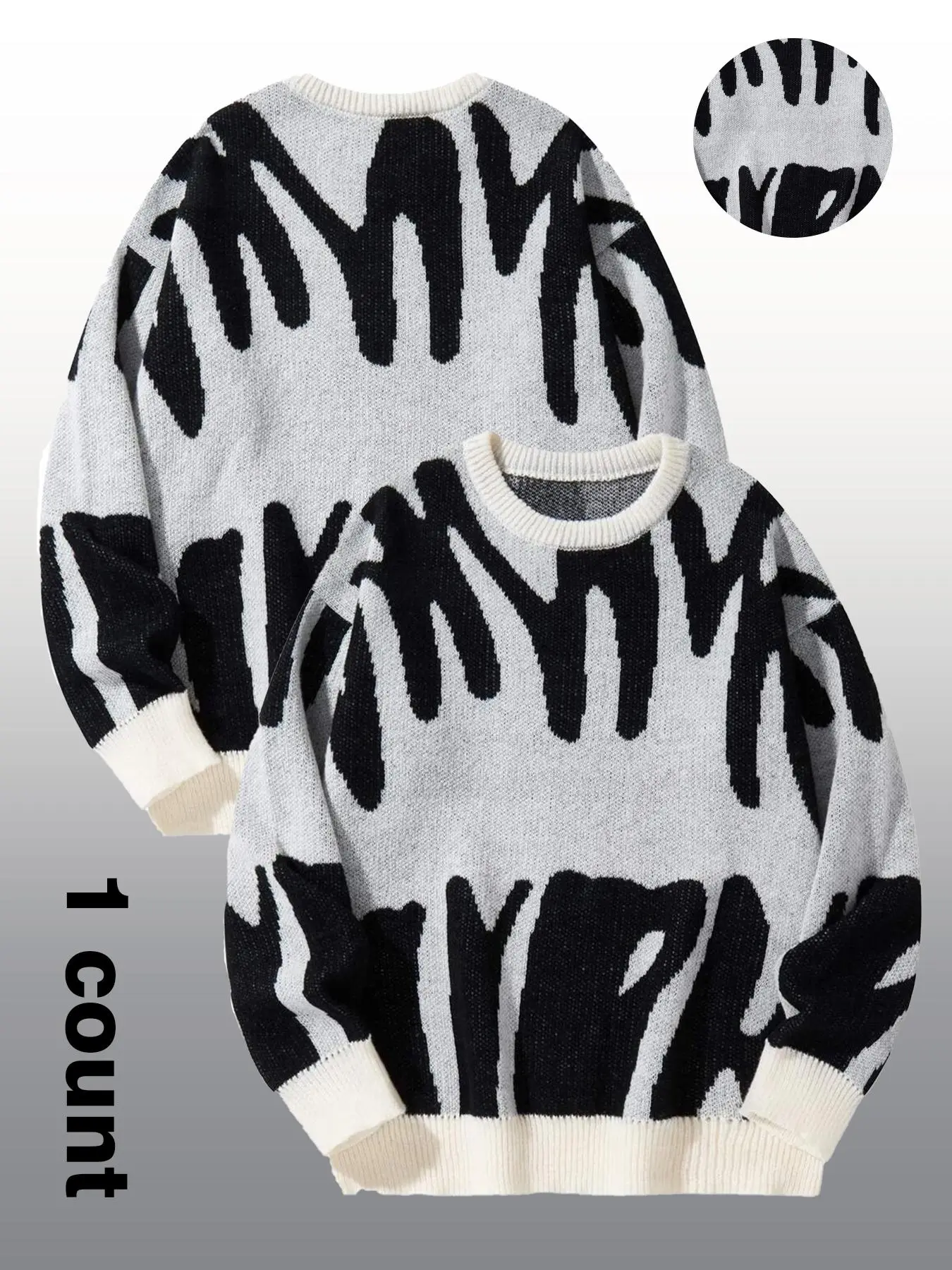 Men's Colorblock Print Drop Shoulder Sweater, Regular Fit Casual Long Sleeve Round Neck Jumper for Fall & Winter, Fashion Men's Knitwear for Daily Wear