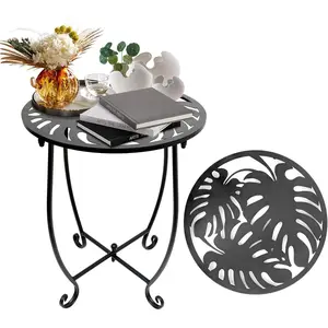 Outdoor Side Table for Small Spaces, Versatile 14 Inch Round Metal End Table for Patio Balcony Yard Porch Garden Bedside, Anti-Rust and Waterproof Accent Table for Indoor Outdoor Use, Easy Assembly