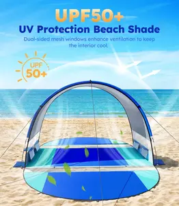 Rhino Valley Beach Tent with Double Zippered Doors, Beach Tent Sun Shelter with UPF50+ UV Protection, Beach Canopy Portable Storage Bag for Beach Camping Fishing, for 2-3 People