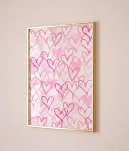 Pink Hearts Wall Art, Graffity Hearts Preppy Room Decor, Aesthetic Print, Trendy Dorm Wall Art, Cute Girls Nursery Decor, Gifts For Girls Bedroom Wall Decor
