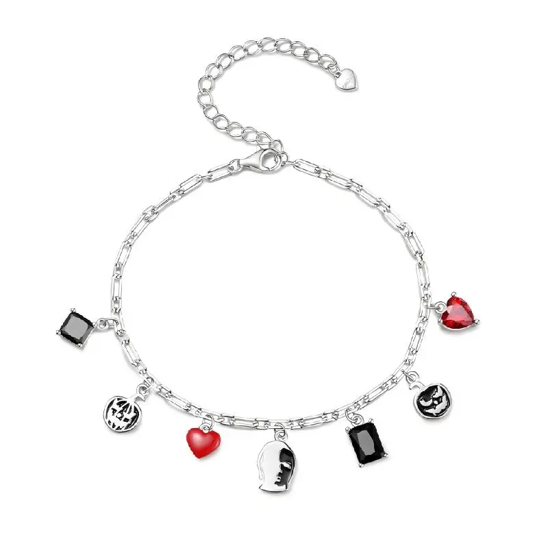 GNOCE Michael Myers Classic Horror Silver Chain Bangle Bracelet, Unisex Halloween Costume Jewelry Gift for Fans, Everyday Wear, Complements Spooky Season Fashion Accessory, Daily
