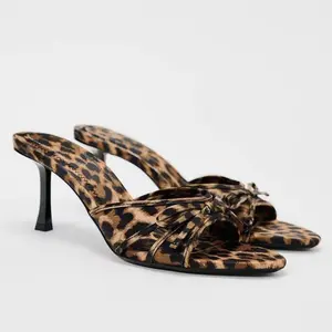 Women's Fashion Leopard Print Mule Sandals, Elegant Pointed Toe High Heel Sandals for Party, Daily Clothing Decor for Women & Girls