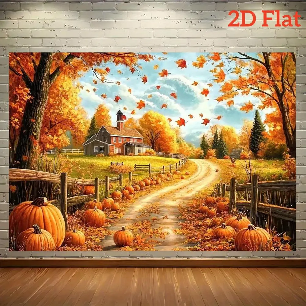 1pc Rustic Autumn Forest & Farmhouse Backdrop Banner - Vibrant 2D Flat Polyester Photography Cloth, Durable No-Power-Needed Decor for Weddings, Anniversary, Outdoor Events, Ideal for Photographic Images