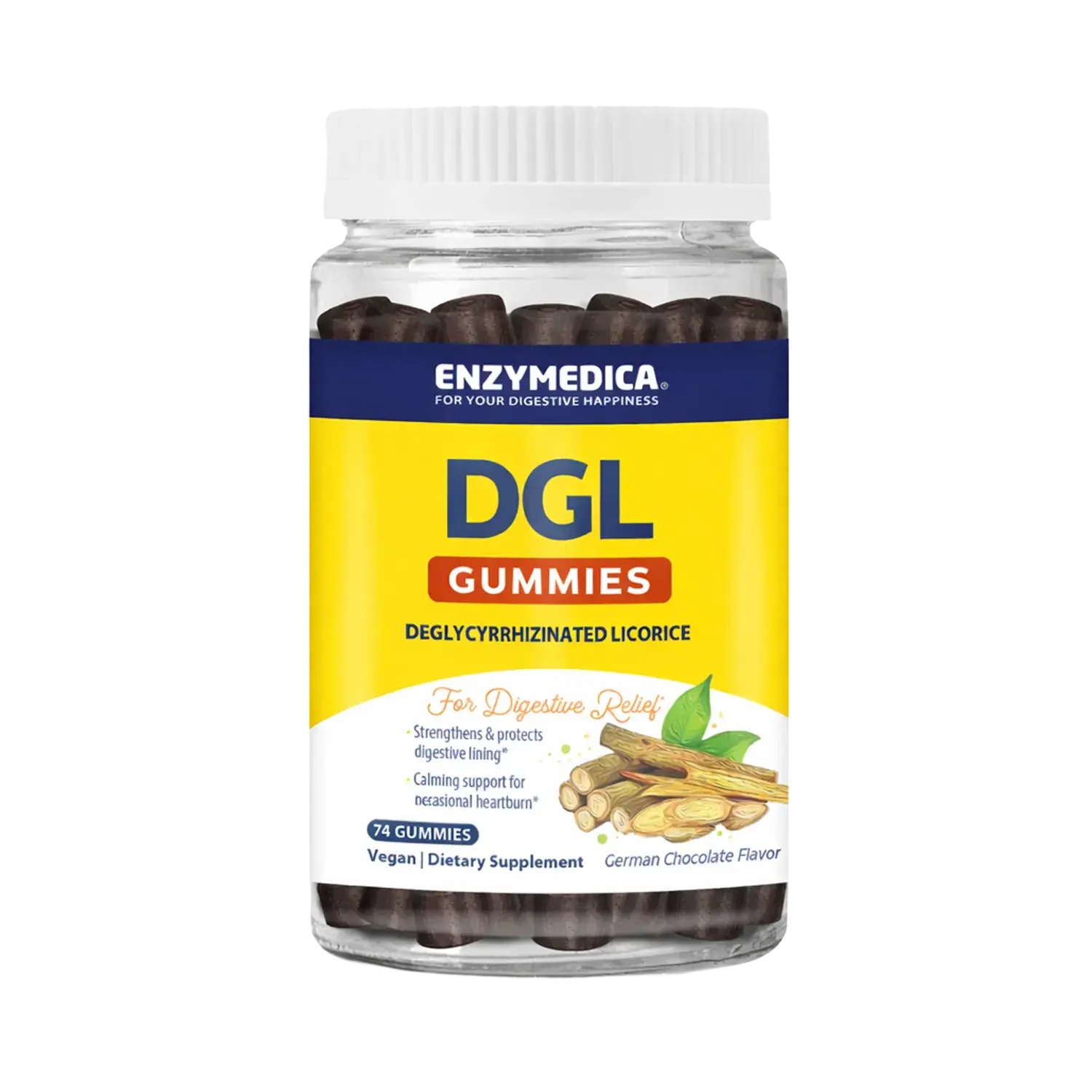 Enzymedica DGL Supplement for Men & Women - DGL Deglycyrrhizinated Licorice Gummies for Digestive Support & Gut Health, Soothes Stomach & Occasional Heartburn, Gluten Free, Vegan, Chocolate