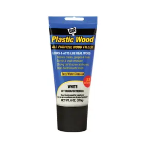 DAP 6oz Latex-Base White Plastic Woodfill Squeeze Tube - Automotive & Motorcycle Wood Repair, Interior/Exterior Use, Easy Application, Water Cleanup