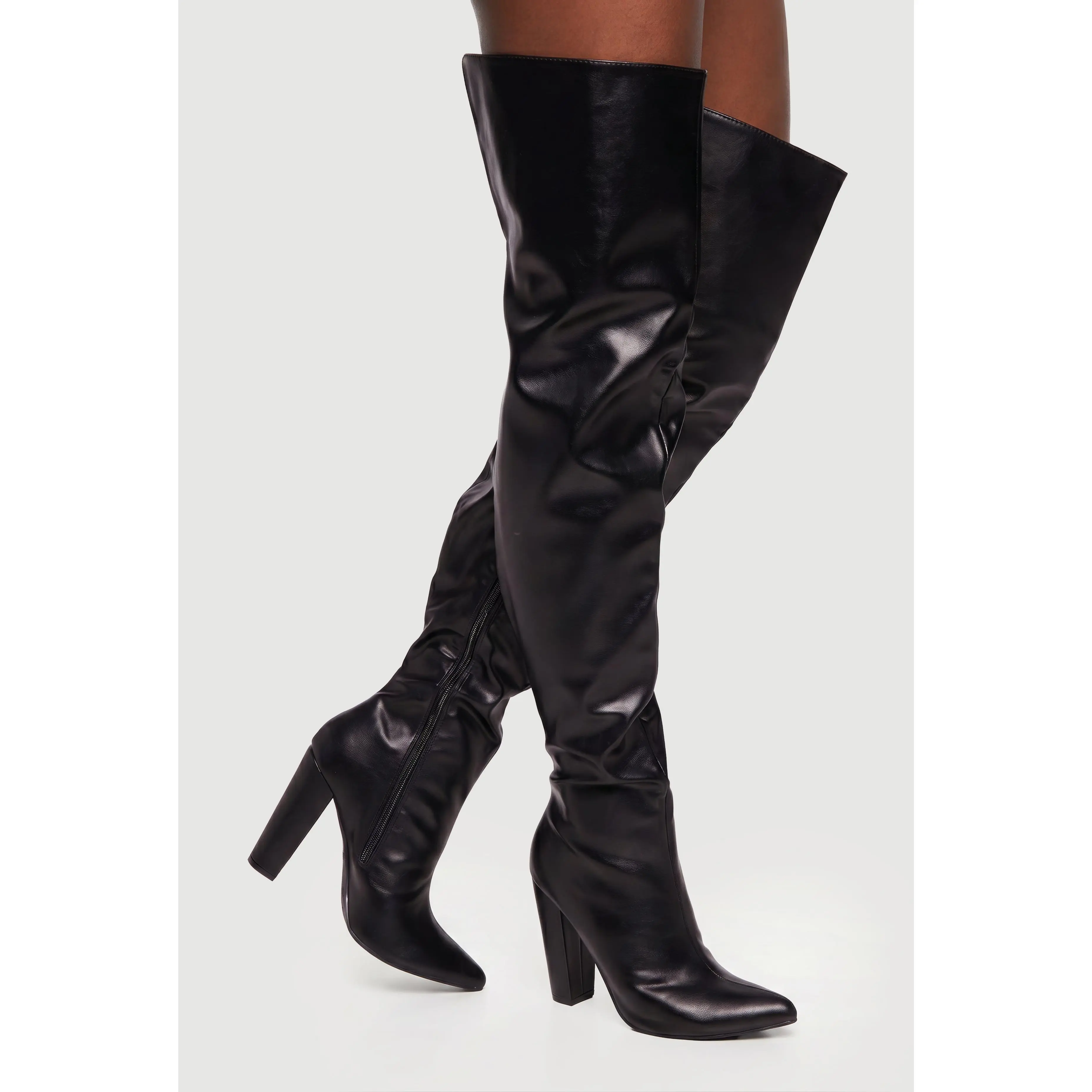 Pointy Toe Block Heel Thigh High Boots