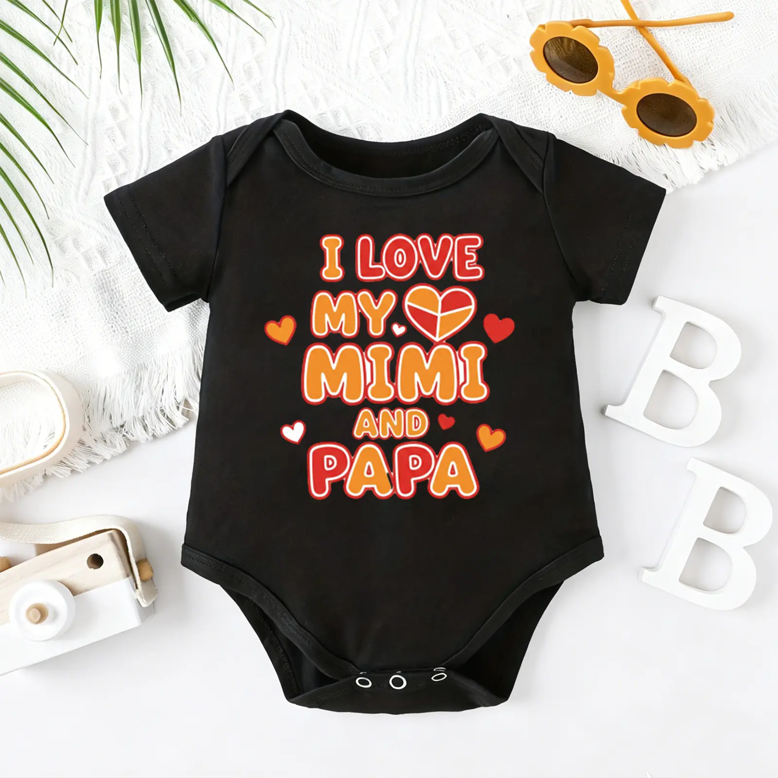 2026 Newborn I Love My Mimi And Papa Baby Bodysuit, 100% Cotton Soft Short Sleeve Romper for All Seasons Funny Casual Onesie for Baby Boys & Girls – Perfect for Indoor & Outdoor Wear (0-2T) Baby Gift Outfit