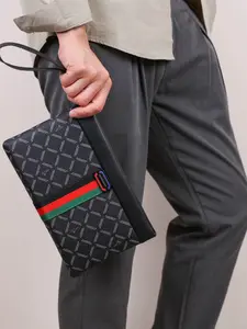 Men's Printed PU Leather Envelope Clutch Bag, Wallet Clutch, Storage Purse, Wristlet, Stylish and Durable, Perfect for Parties and Events