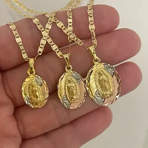 18k Gd Plated Guadalupe Necklace with Decorative Pendants and Gold Finish