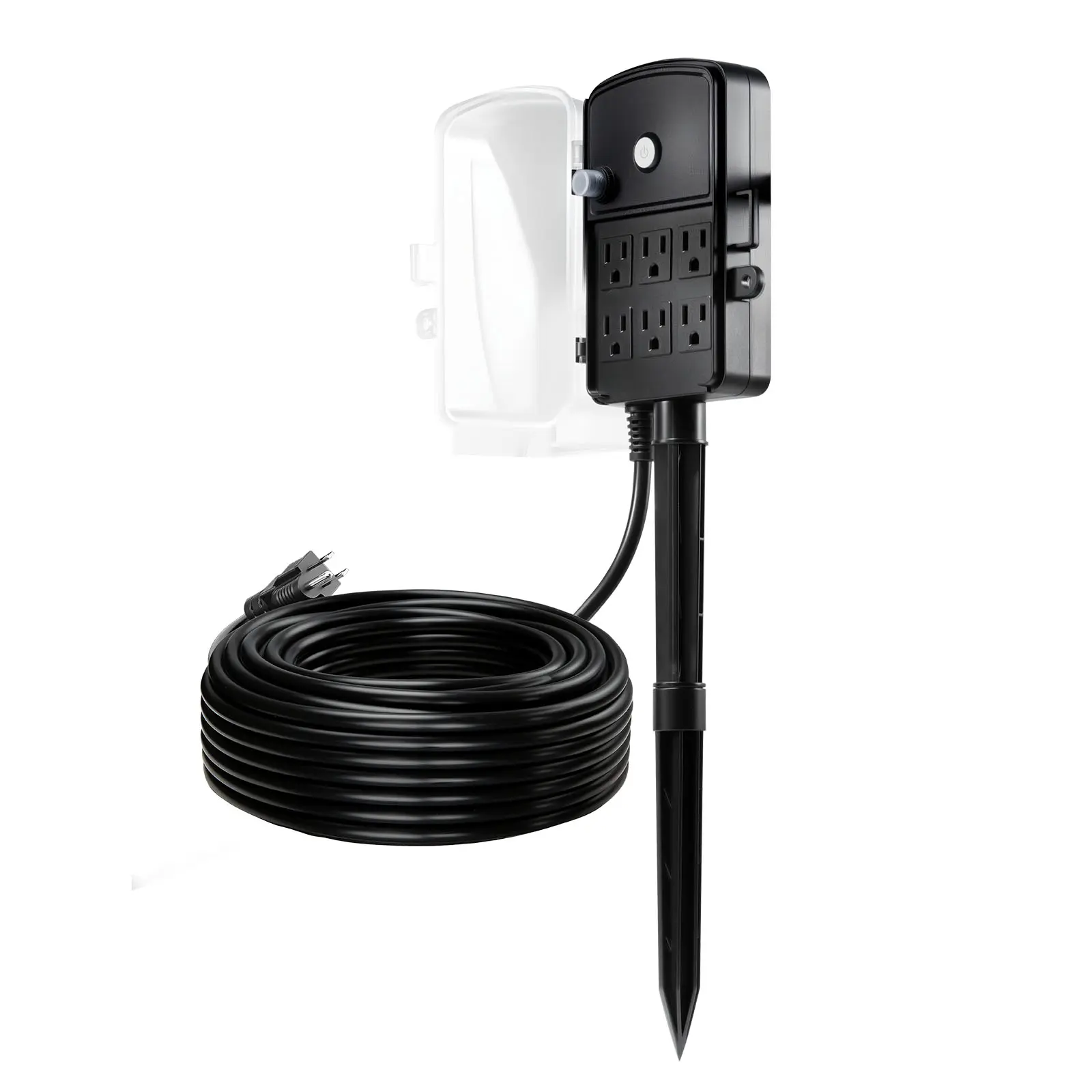 【Summerfinds】VEVOR Outdoor Power Stake,  , 100 FT Extension Cord, Outdoor Power Strip Weatherproof with Cover and Overload Protection, 6 Outlets, 13A/1625W, Waterproof Multi-Outlet Yard Stake for Christmas Lights
