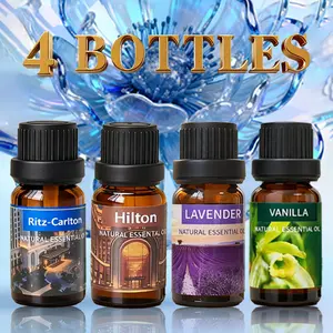 4pcs (Ritz Carlton+Hilton+Lavender+Vanilla) 10ML Aromatherapy Therapeutic Essential Oil, Yoga Oil for Humidifiers & Diffusers, Fruit Floral Scented Oil for Living Room & Bathroom Deodorization