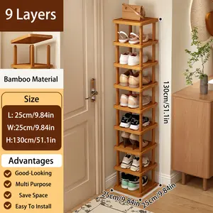 Stackable Bamboo Shoe Shelf with 3/6/9 Layers - a Vertical Organizer Ideal for Compact Areas Like Entryways, Closets, Corners, And Doorways. This Slim Shoe Storage Solution Is Perfect for Saving Space And Can Be As a Project Model: 9-layer