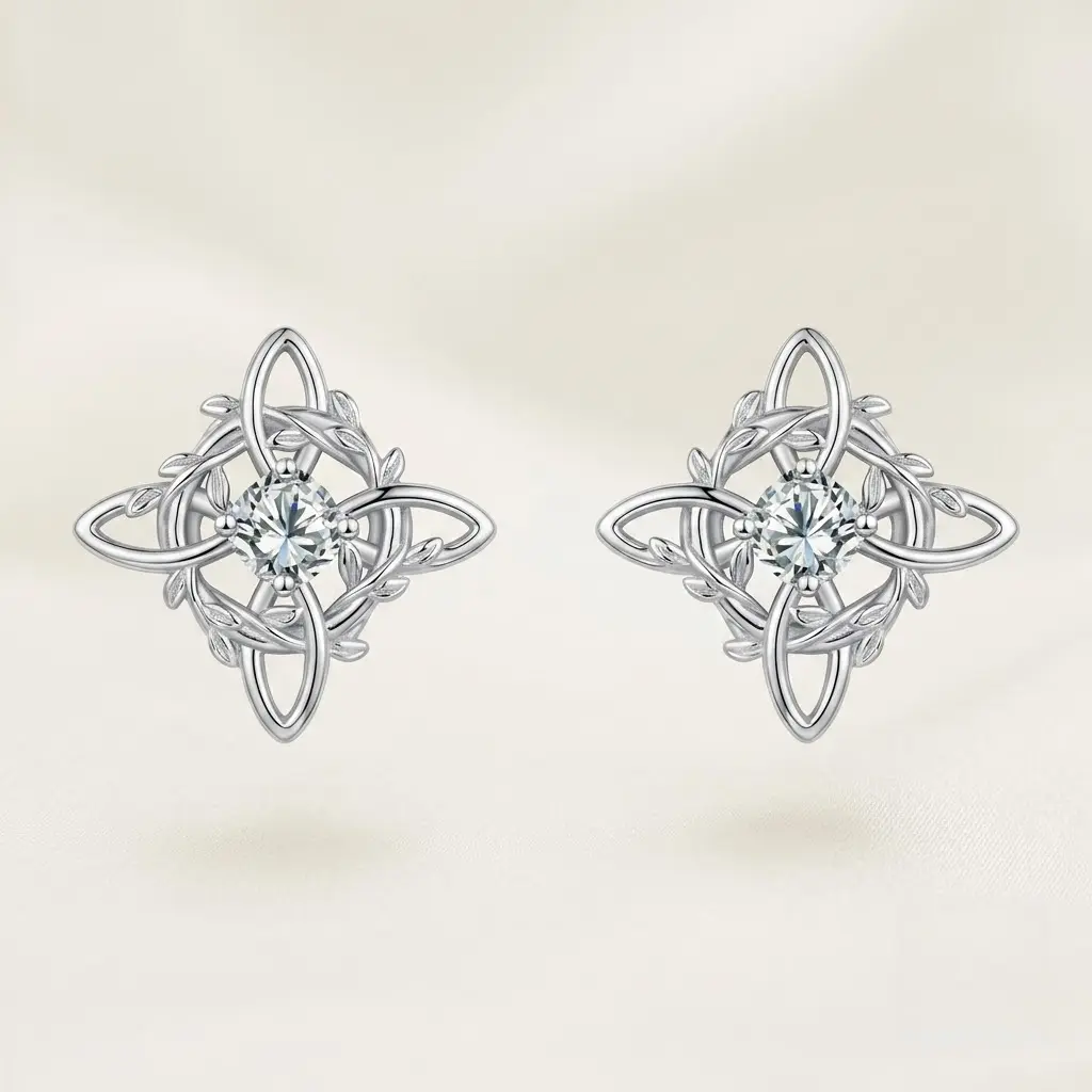 Witches Knot Stud Earrings for Women, Cubic Zirconia Hecate Dark Goddess Jewelry, Celtic Pagan Wiccan Tetragrammaton Protection Amulet, Witchcraft Aesthetic Daily Wear Fashion Accessory Gift, Witches Knot Jewelry