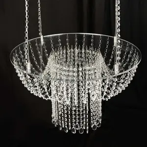Acrylic Hanging Chandelier Cake Stand with Crystal Drapes - Suspended Round Wedding Cake Swing with 5ft Steel Wire Chains 25"