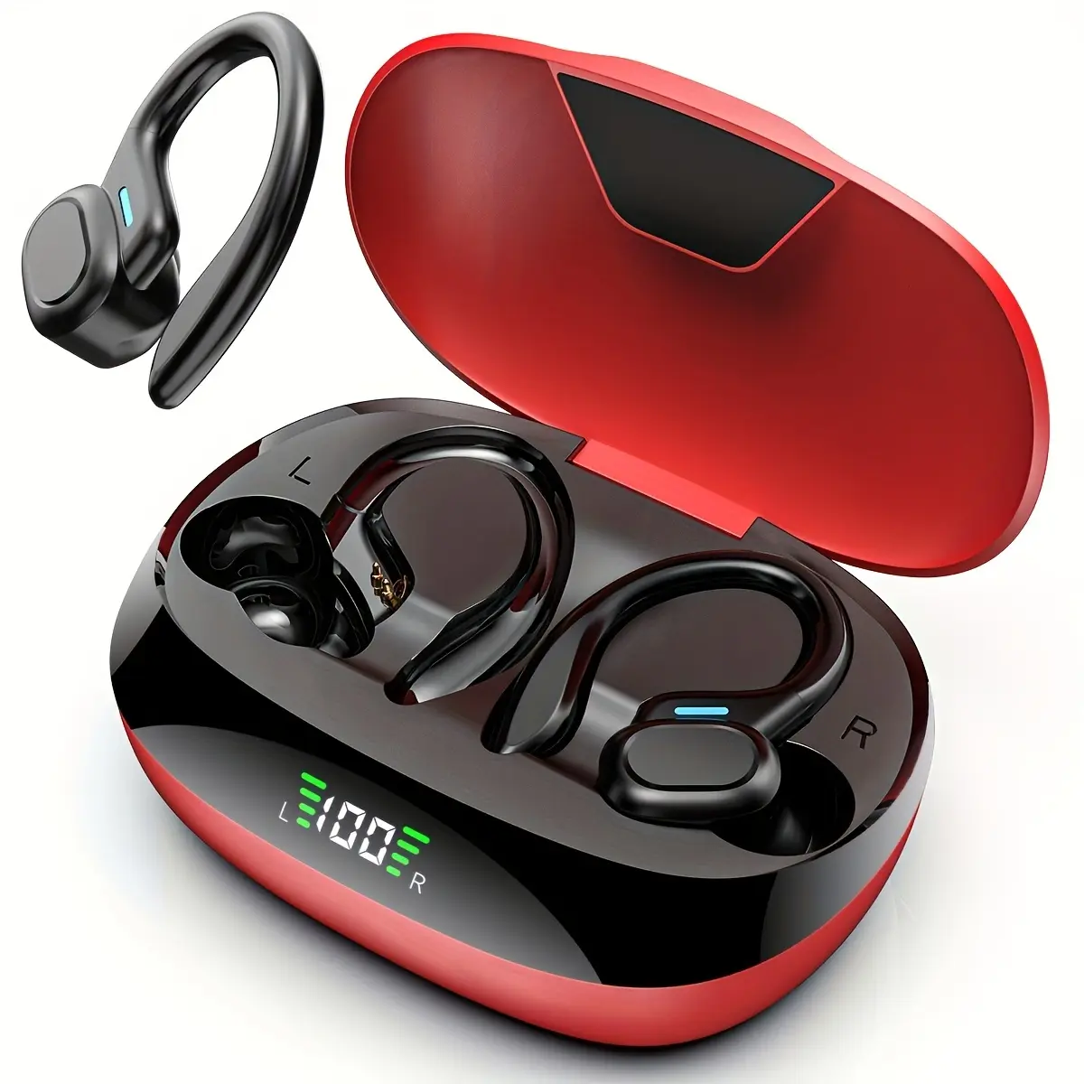 Black/Red 2-Color Wireless Electronic Earphones, Sport Ear Hook Headsets with Bluetooth Call In-Ear Audio, Wireless Headset Audio for Sports