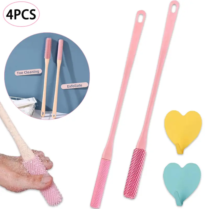 Cutics 2 Toe Gap Cleaning Brushes Long Handled Foot Wash Soft Skin Exfoliating Toner Dispenser with 2 Hook Shaped Hearts for Shower Foot Care Precision Soft Bristles Ergonomic Handle Durable Hygienic Compact Portable Manicure Cleanser Nail Lightweight Sum