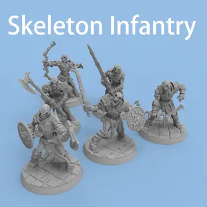 6 Pcs DND Undead Skutagaard Skeleton Infantry Squad Skull Solider Miniature Statue Figurines Monster Models 3D Printed Paintable Miniature for TRPG Halloween
