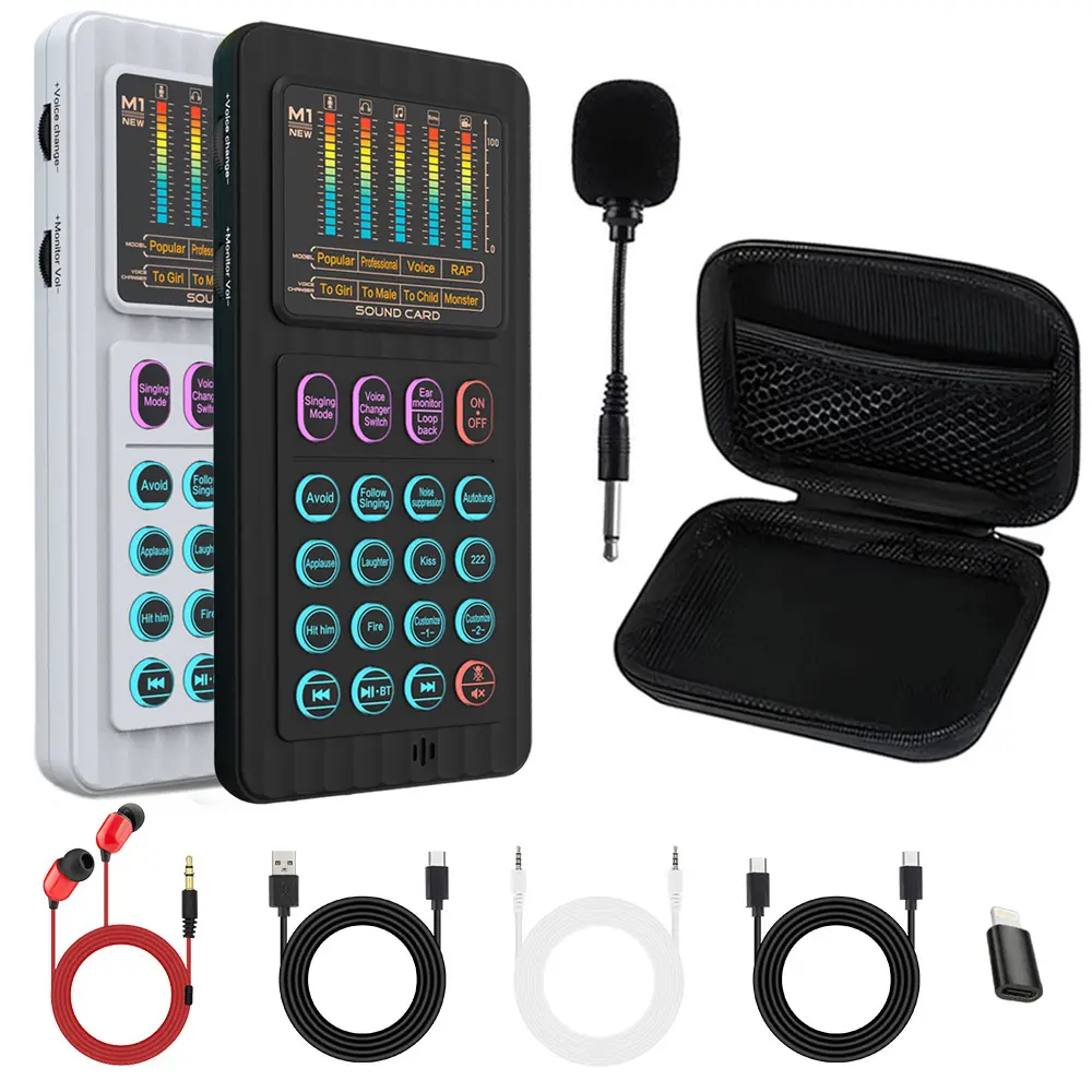 Handheld Live Audio Mixer Console,Outdoor Live Sound Card With Voice Changer And AI Noise Reduction Bluetooth DJ Mixing, 6 Custom Sound Pads, for  Smartphone Live Streaming, Gaming, Podcasting,Recording,Youtube,Singing