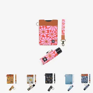 Thread Vertical Leather Wallet, Wristlet Keychain & Chapstick Holder Keychain 3-Piece Everyday Carry Bundle