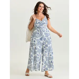 BLOOMCHIC Women's Plus Size Rayon Island Escape Twist Front Wide-Leg Overalls - Smooth Fabric, Sleeves, Pockets, Flattering Fit Garment - [M-6X] 2026 Summer Vibes Swimweek Clothes