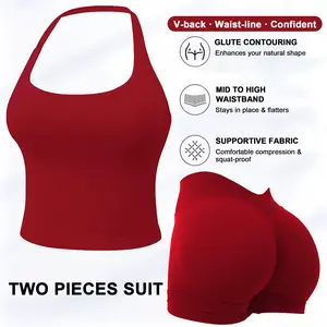 DEEFY-Sportswear Two Pieces suit Impact Halter Top & V-Back Scrunch Shorts  High Support Butt Lifting Gym Yoga Activewear Set