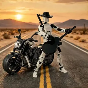 Full-Body Articulated Western Cowboy Figure + Motorcycle Model, Desktop Collectible Toy, Must-Have for Collection Enthusiasts