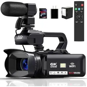 64MP Camcorder with 4" Touchscreen & 64GB SD Card - 4500mAh Long Battery WiFi Vlogging Camera, UHD Night Vision Video Recorder with Remote for YouTube