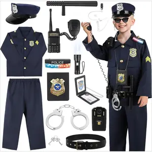 X-CPA02  Police Costume for Kids, Cop Pretend Play Toys with Accessories for Dress Up, Role Play Set with Handcuffs, Flashlight, Police Badge for Boys Girls 3-8, Halloween Costumes, Birthday Christmas Gifts