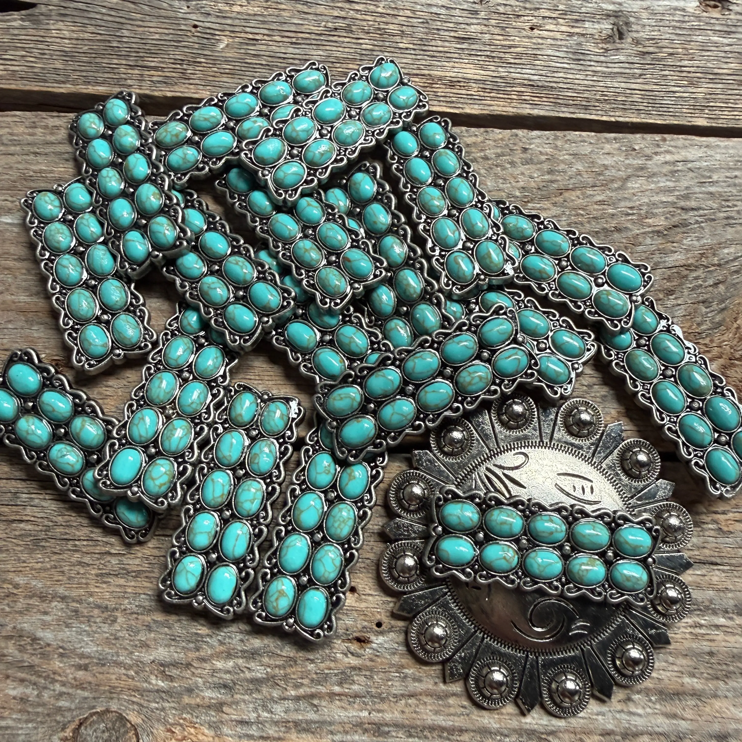 Antique Silver Rectangle Turquoise Concho  W216
