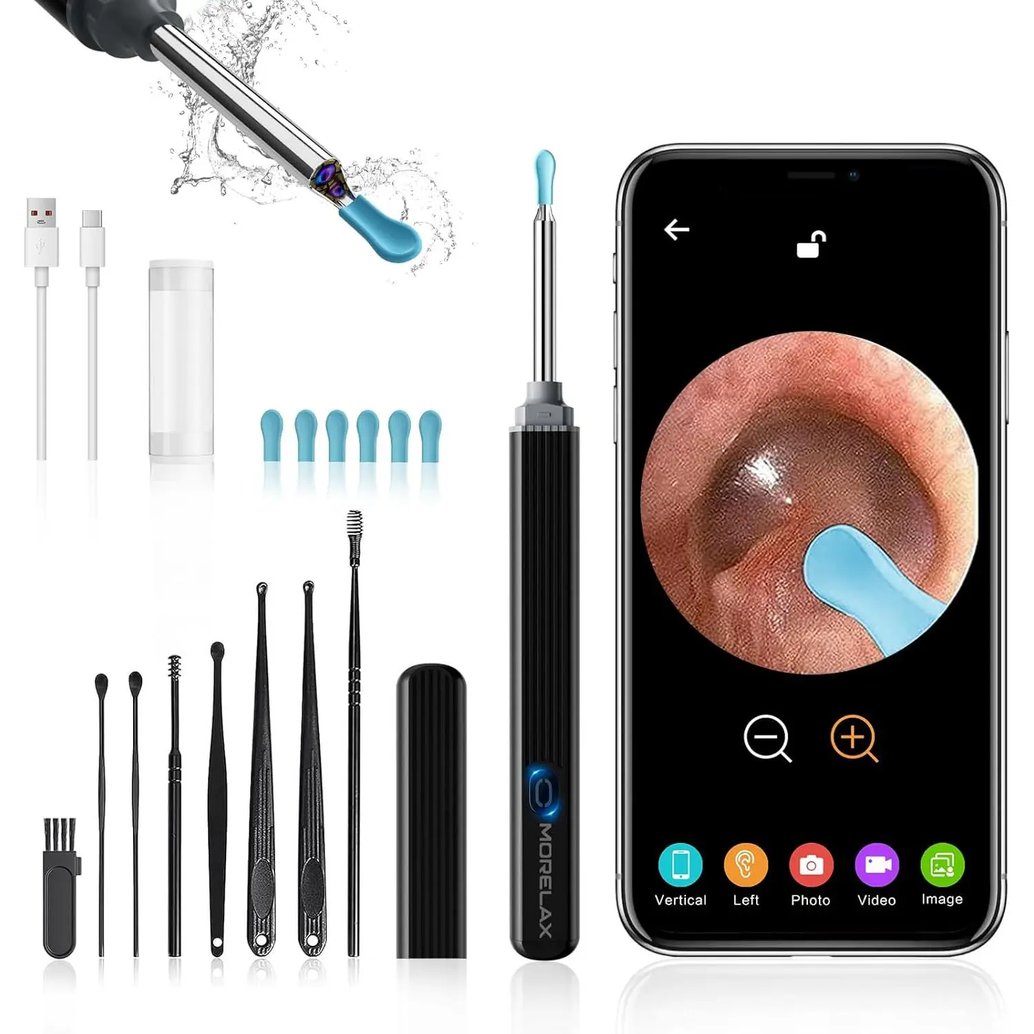 Ear Wax Removal Tool with 1080P Camera, Ear Cleaning Kit with 6 Silicone Ear Scoops & 8-Piece Ear Wax Removal Set, WiFi Ear Otoscope for iOS, iPadOS & Android