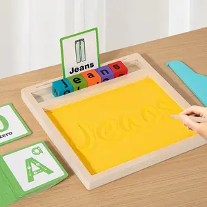 Wooden Letter Sand Table, Educational Sand Painting Writing, Early Mathematics Education, Letter Cognition, Pre-School Enlightenment Calligraphy Control Pen Scraping Box, Suitable for Baby Creative Painting and Early Writing Practice, Improve Manual Skill