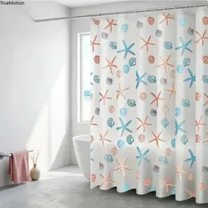 Premium Ocean Theme Shower Curtain - Starfish, Seashell-Print Plastic, Waterproof, Quick-Dry, Mildew-Resistant Bath Curtain