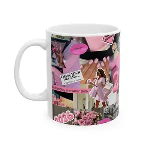 2026 Pink Vision Board Collage Mug Ceramic 11oz & 15oz Glossy White Drinkware Microwave Safe Dishwasher Safe C-handle Aesthetic Coffee Tea Cocoa Mug