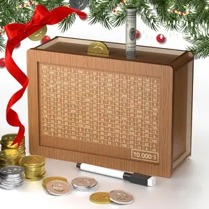 10000 Savings Challenge Box, Cash Vault Wooden Savings Box 10000, Kakeibo Money Saving Box 10000 with Numbers, Caja De Ahorros 10000 Savings Box with Erasable Pen