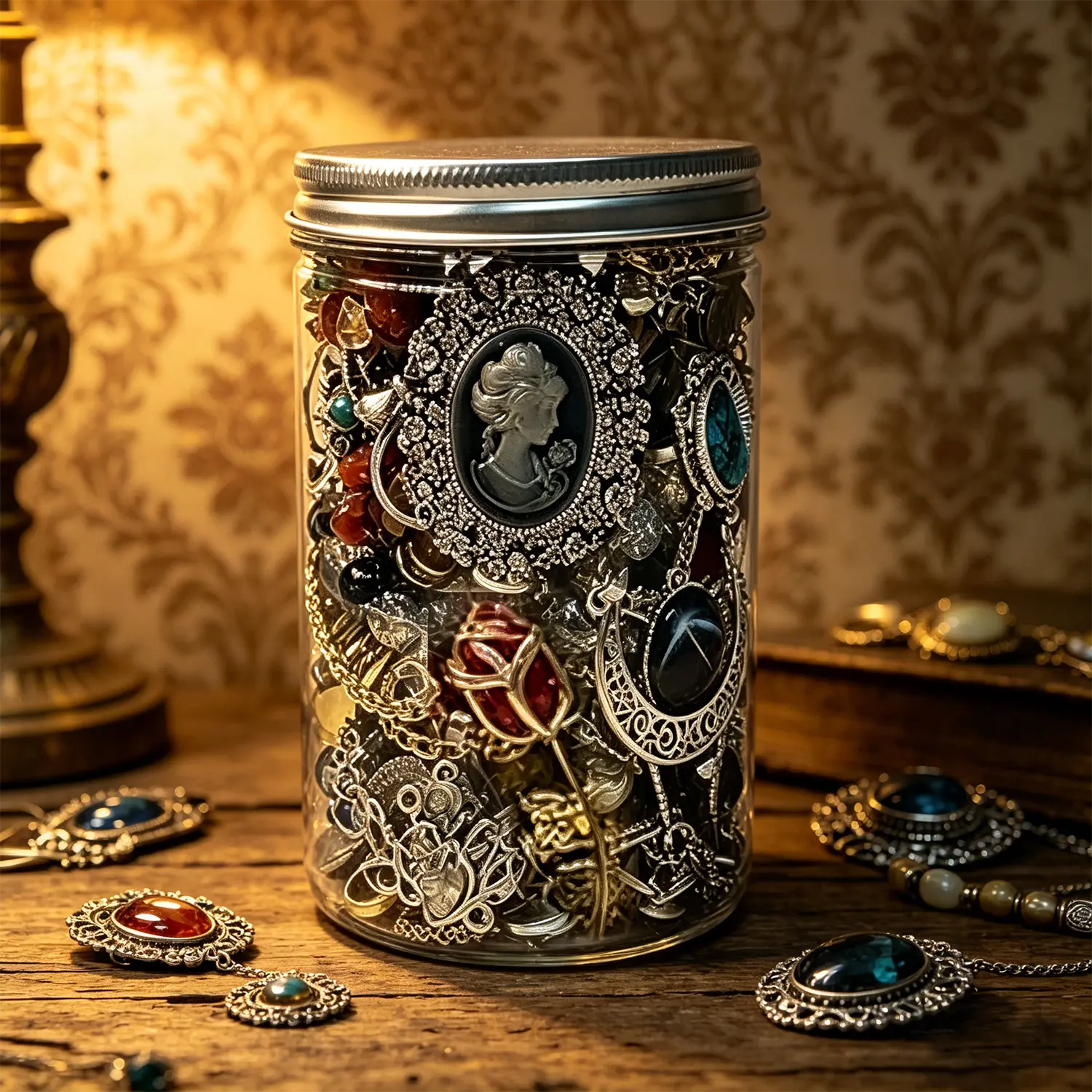 Mysterious Retro Exquisite Jewelry Jars 30+Antique Style Necklaces, Rings, Earrings, Bracelets