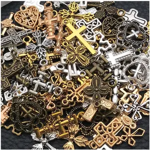 WOCRAFT 100pcs Cross Charms for Jewelry Making Assorted Jewelry Bangle Bracelet Charms Wholesale Mixed Bulk Metal Earring Charms for DIY Necklace Keychain Craft Supplies (SN910)