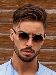 Retro Round Punk Casual Sunglasses Metal Fashion Imitation Wood Frame Glasses Classic High-End Accessory Street Style Trendy Prop
