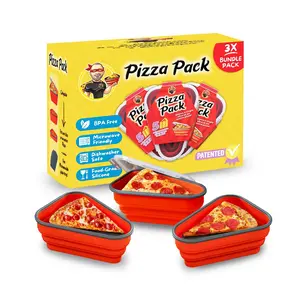 Pizza Pack Reusable BPA-Free Silicone Multipacks, Airtight-Seal Kitchen Storage Containers with Microwavable Trays, Red Refrigerator Organizer