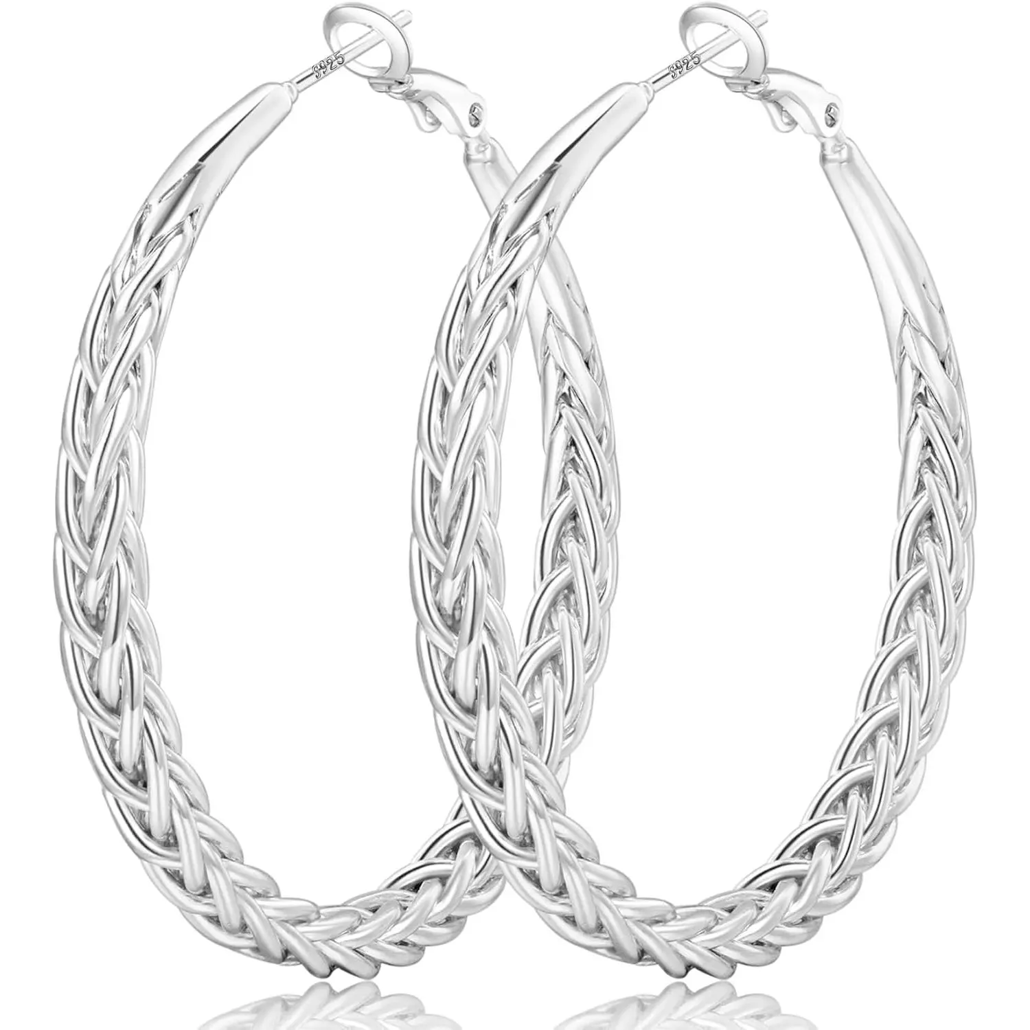 Women's 925 Sterling Silver Hypoallergenic Chunky Thick Twisted Lightweight Hoop Earrings - Silver Posts, 30/40/50MM Large Statement Oversized Sterling Hoop Earrings, Chunky Hoop Earrings, Large Hoop Earrings