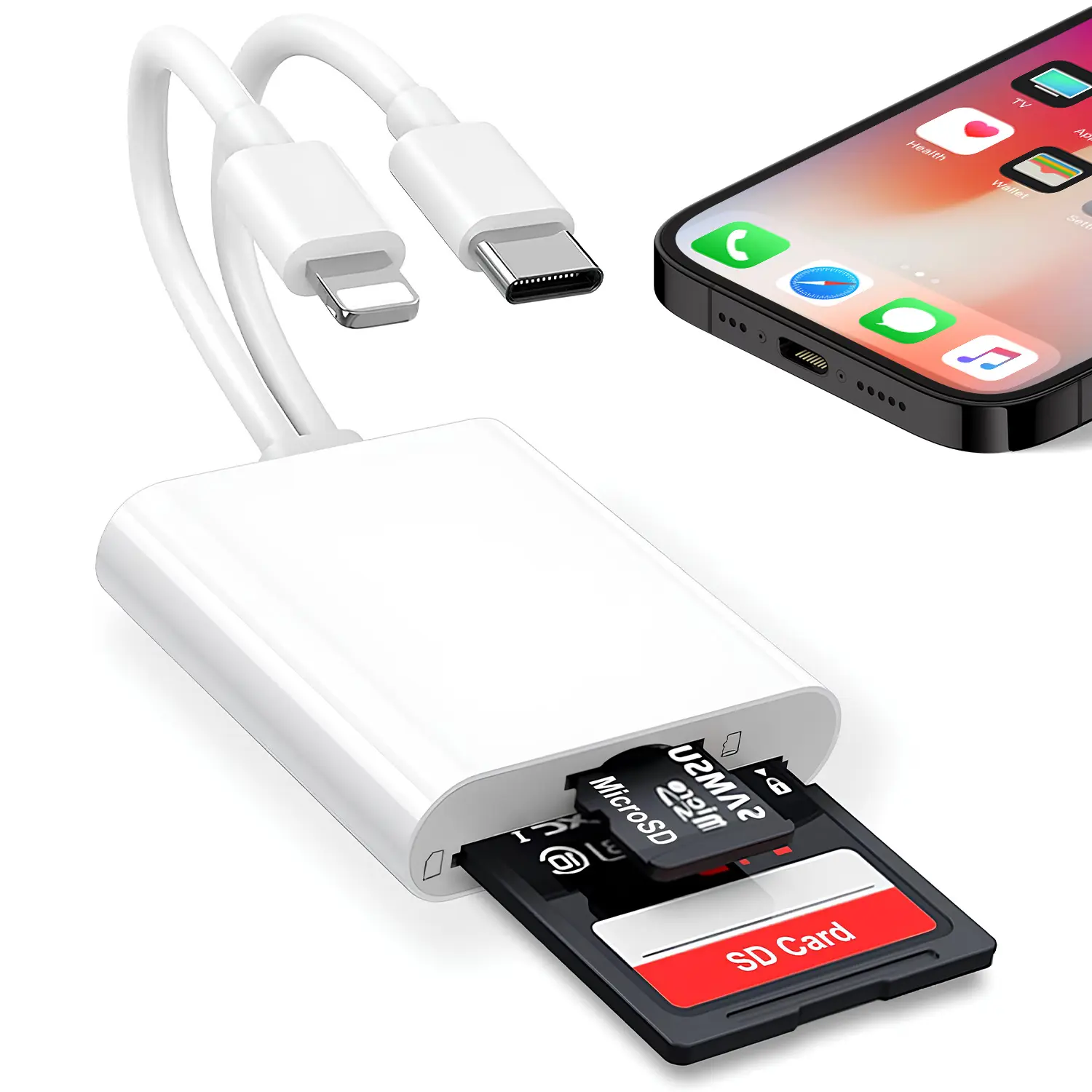 2 In 1 SD Card Reader, 1 Count Portable Type-C Card Reader, Dual Slots Memory Card Reader for Game, Plug & Play Reader, SD Card Reader USB C, Suitable for SD/TF/Micro SD,back to school,back to school haul