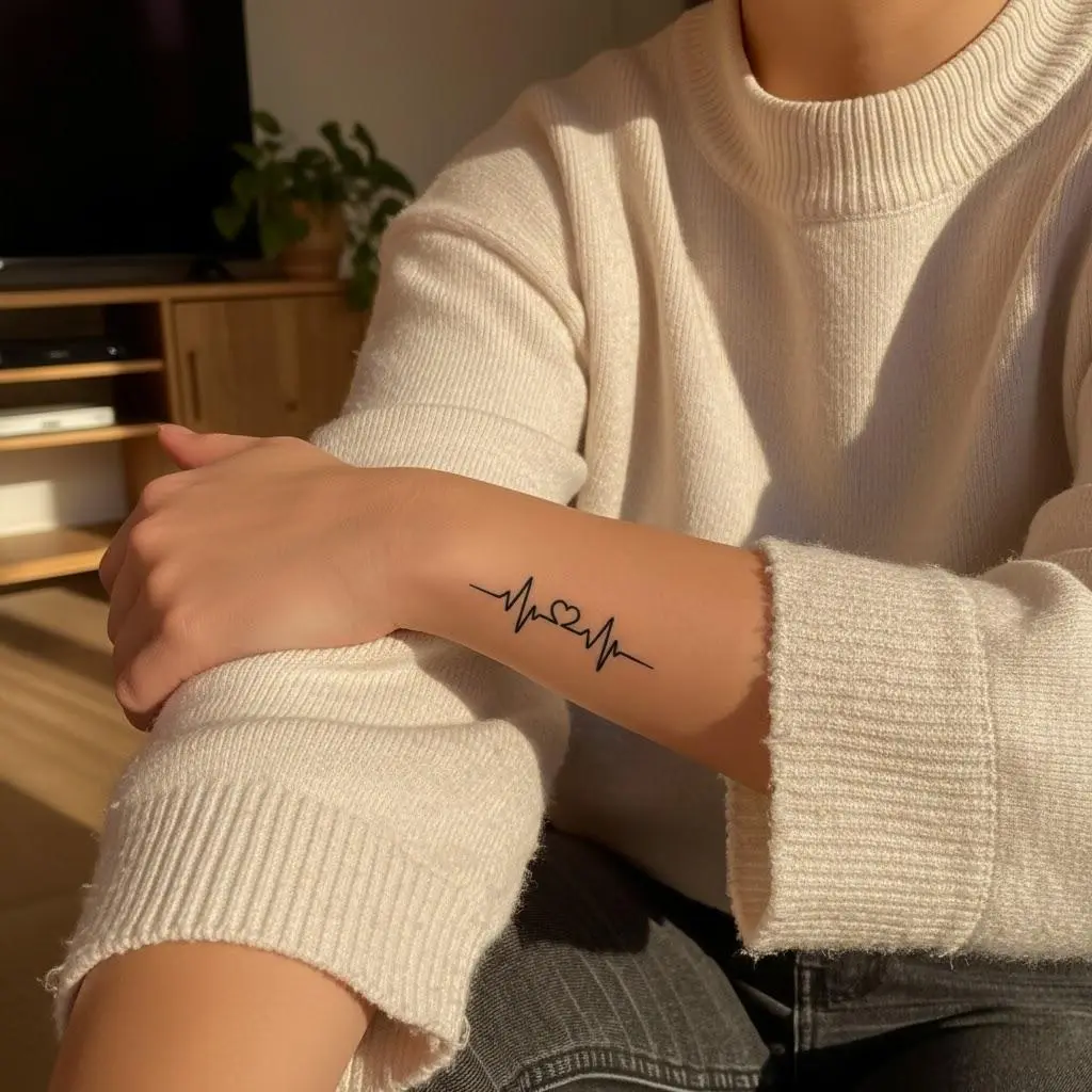 Semi-Permanent Temporary Tattoos, 4-Pack Herbal Juice Body Art with Realistic Matte Finish - Waterproof Heartbeat EKG Designs for Adults, Temporary Tattoo, Matte Skin Look, Tattoo Art
