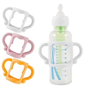 (3-Pack) Baby Bottle Handles, Easy Grip Bottle Holder for Babies and Toddlers, Soft BPA-Free Silicone Handles to Hold Bottles Independently, Fits Most Standard Baby Bottles (White Pink Orange)