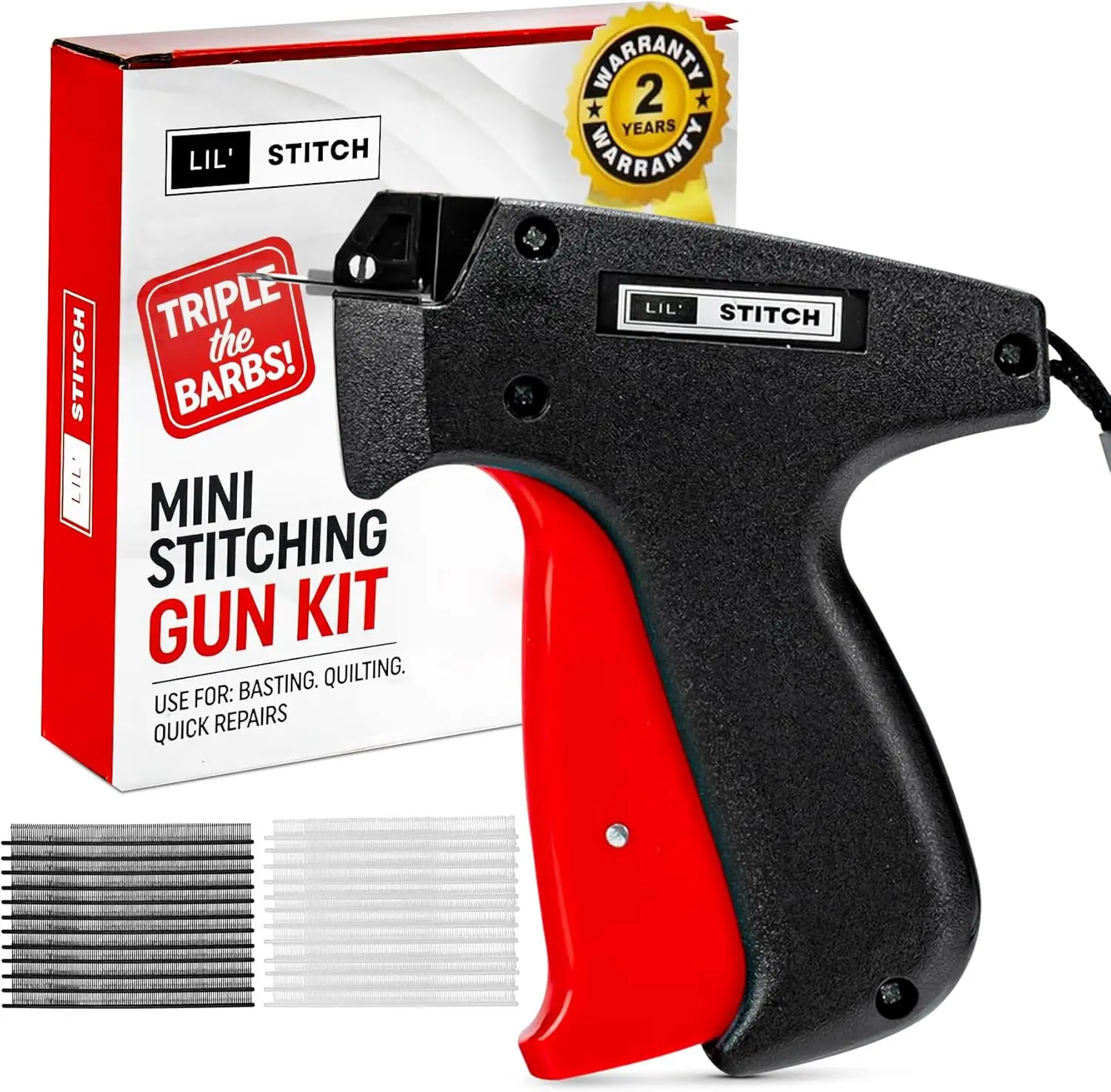 Perco Micro Stitching Gun Kit - Heavy-Duty Commercial-Grade Handheld Fastener Tool for Professional Fabric Repairs, Craft Projects - Includes Black and White Fasteners, Includes Fasteners