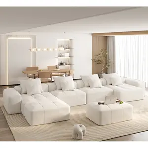 Modern Oversized Modular Sectional Sofa in Beige/White Sparkling Chenille Fabric Soft Cushion 8 Pillows DIY Combination Tufted Design No Assembly Required
