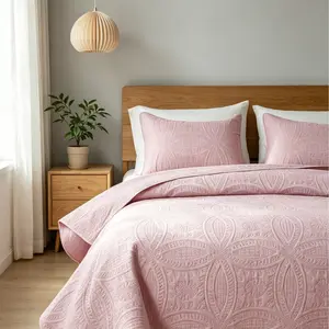 【Deals For You Days】Queen 3-Piece Stitch-Free Ultrasonic Quilt Set, Solid Color High-Density Brushed Polyester Bedding, Coin Embossed Soft Lightweight Coverlet, Durable All Seasons Machine Washable Bedding Decor