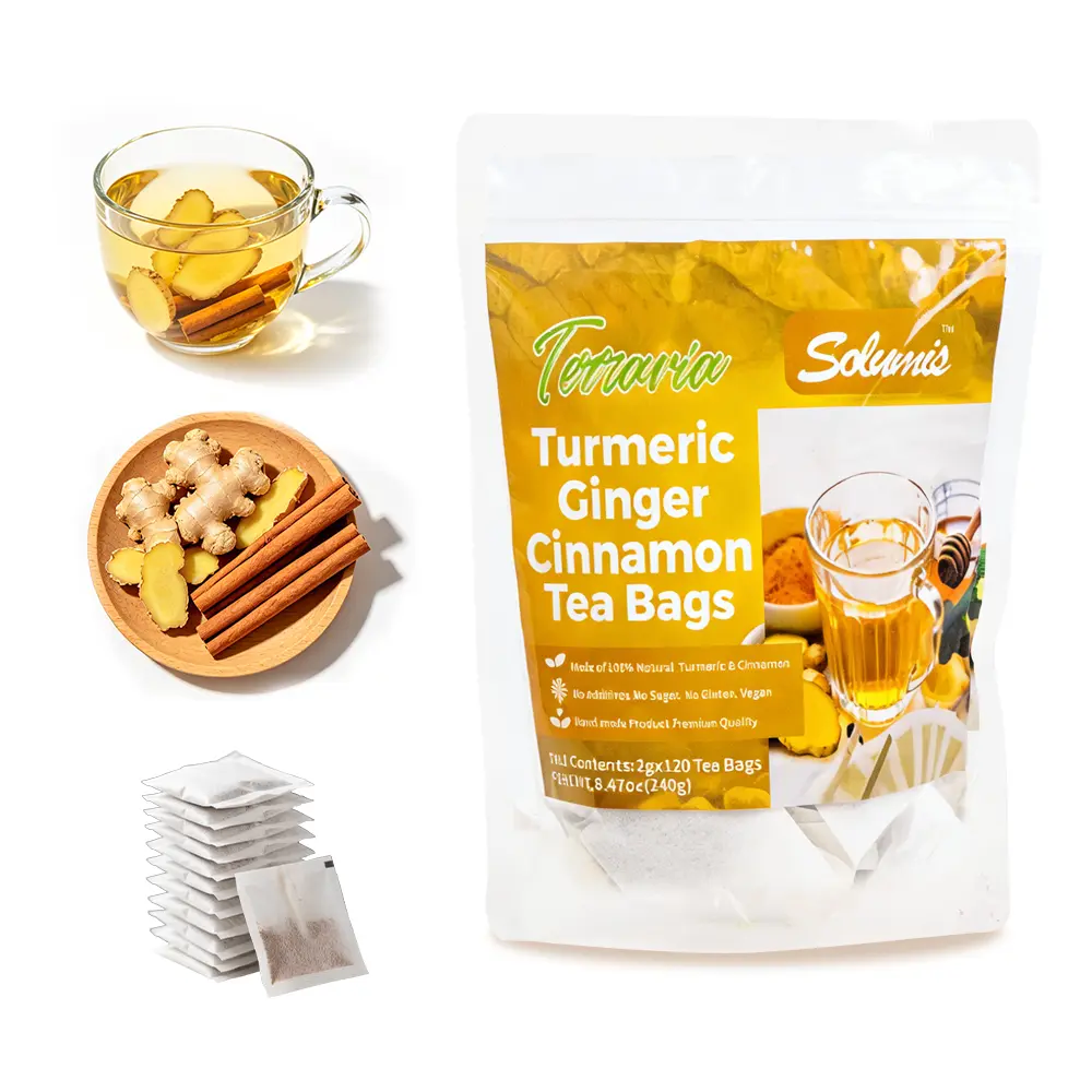 Té Herbal de Cúrcuma, Jengibre y Canela, Té Antiinflamatorio Natural para Bienestar Diario, Mezcla de Cúrcuma y Jengibre para Apoyar una Respuesta Inflamatoria Saludable, Sin Cafeína, Sin Azúcar, Vegano, 120 Bolsitas, Tea Bags, 60/120 Options