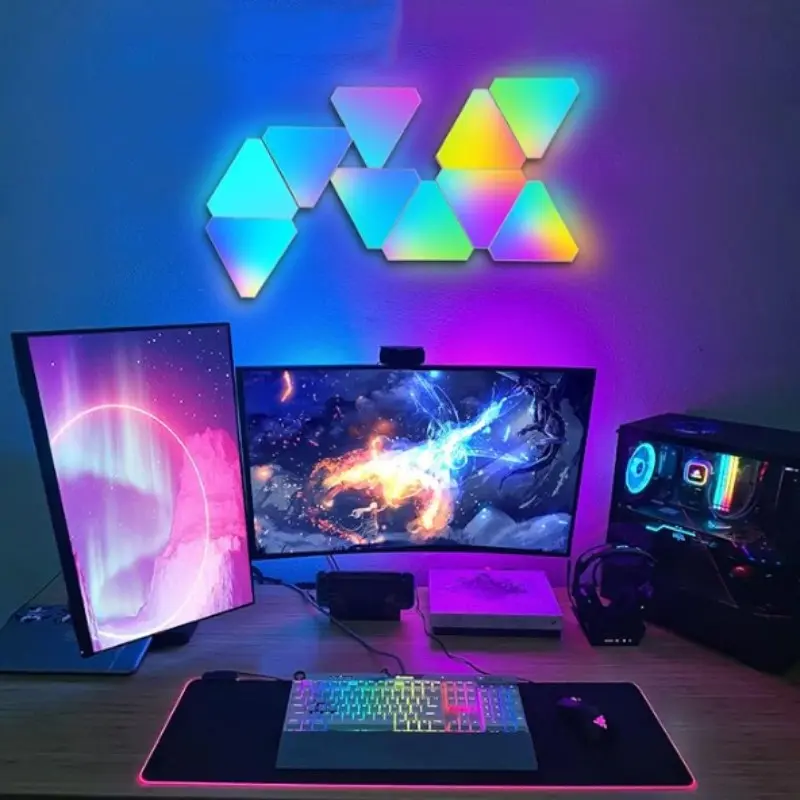 Triangle Lights LED Light Panels, LED Light Entertainment, Smart LED Wall Lights RGB Gaming Lights Rgb Led Effects with Remote, Gaming Room Decor Work with APP Control Music Sync for Bedroom/Living room,/gaming room,6 Pack